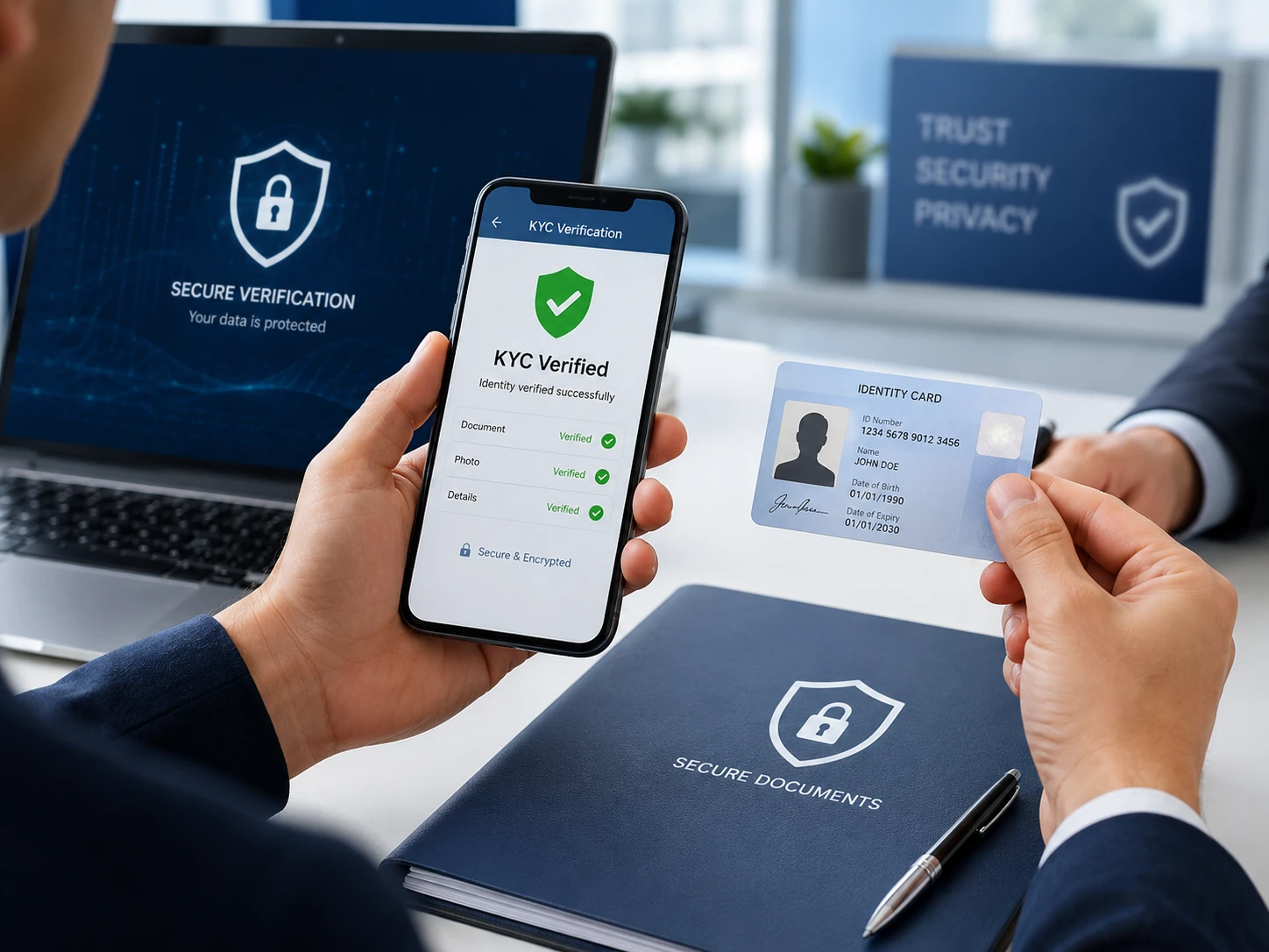 Neutral illustration of secure KYC document verification.